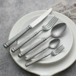 High Quality Retro Stone-Polished 304 Stainless Steel Cutlery Flat Set Popular for Restaurants Huge Stocks Sustainable Feature