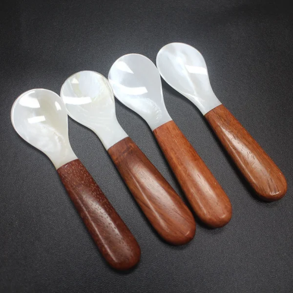 Customized 10CM Wooden Natural Mother of Pearl Shell Caviar Spoon for Fancy Dinner
