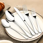 Modern 410 Silver Stainless Steel Flatware Couvert De Table Inox Restaurant Cutlery Knife Forks and Spoon Silverware Sets