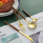 Stainless Steel 24-Piece Tableware Set Knife Fork Spoon Plastic Handle Household Korean Flatware Set Steak Tool - Image 4