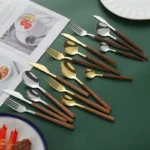 Stainless Steel 24-Piece Tableware Set Knife Fork Spoon Plastic Handle Household Korean Flatware Set Steak Tool - Image 3