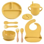 BPA Free Silicone Toddler Feeding Set Baby Dinner Bib Cup Spoon Cutlery Suction Plate Dishware Kids Dining Mealtime Accessory - Image 2