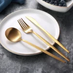 Luxury Custom Logo 304 Stainless Steel Flatware Set Shiny White Gold Cutlery Dinnerware Spoon Fork Knife Case for Restaurant Use - Image 2